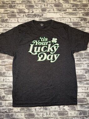 Its Your Lucky Day T-shirt Medium Short Sleeve Gray Green Irish St Patrick’s New